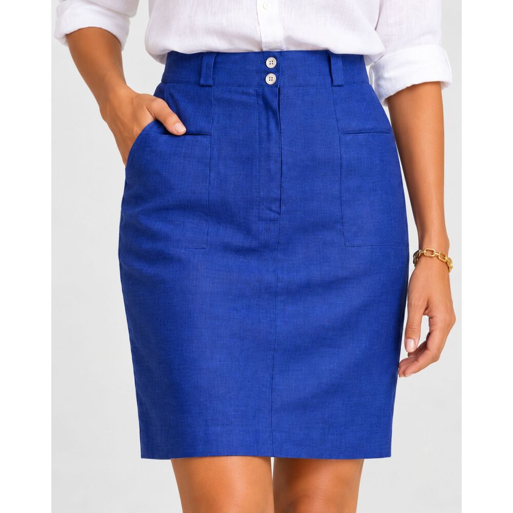 Vintage Ann Taylor 100% Linen Cobalt Blue Pencil Skirt Size 10 High Waist